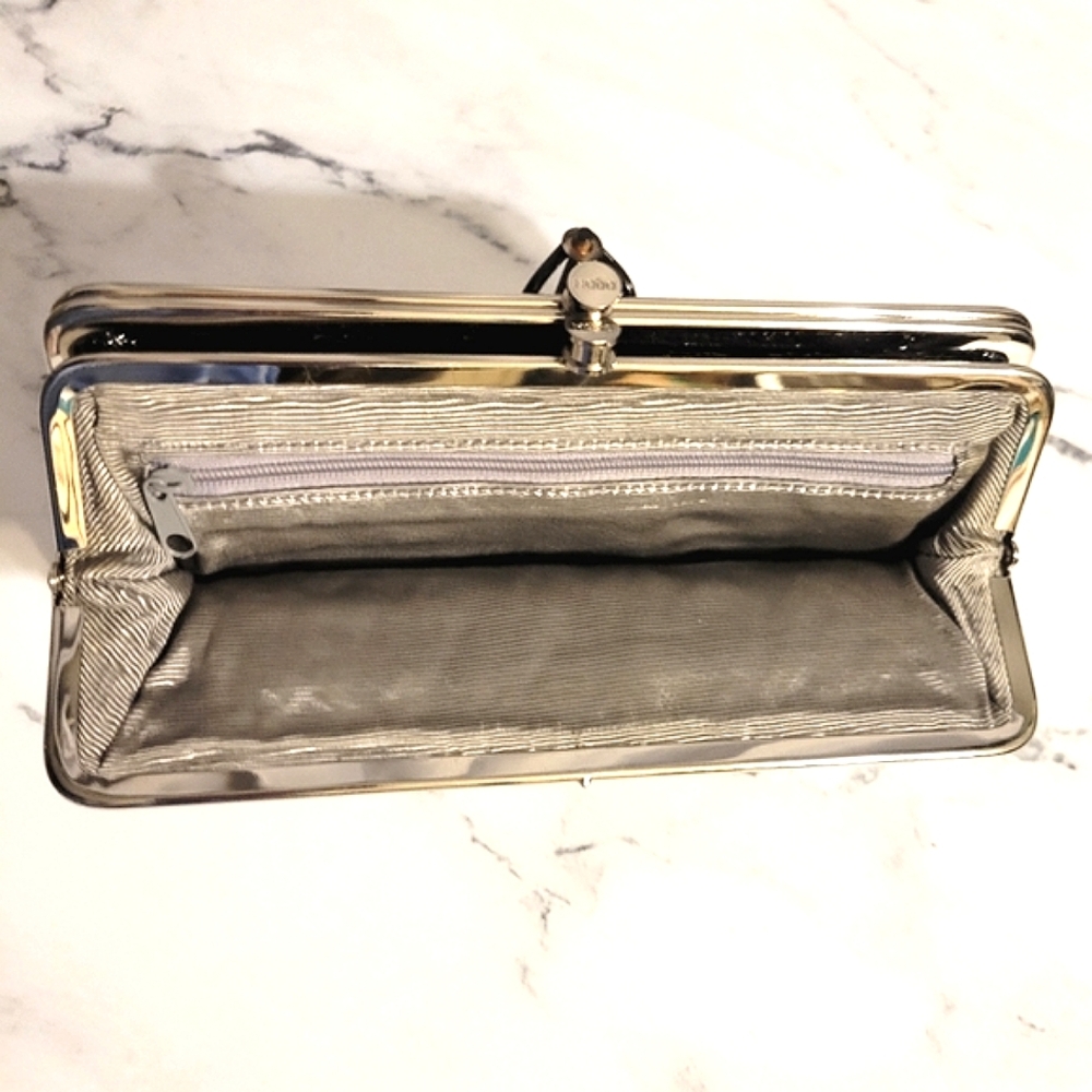 HOBO Int'l Black/Red Patent Leather Woven 'Lauren' Wallet/Clutch - Picture 3 of 12